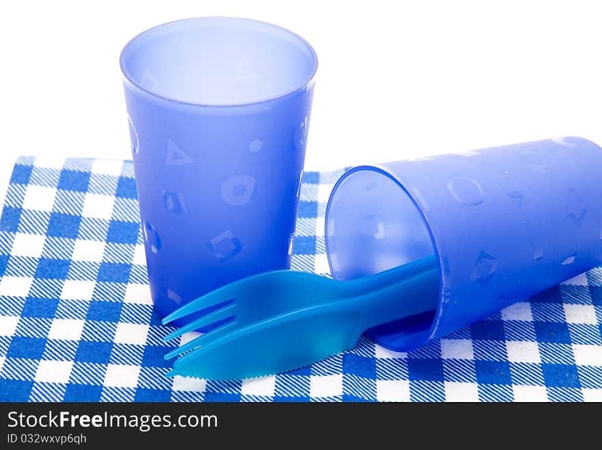 Blue cups and cutlery