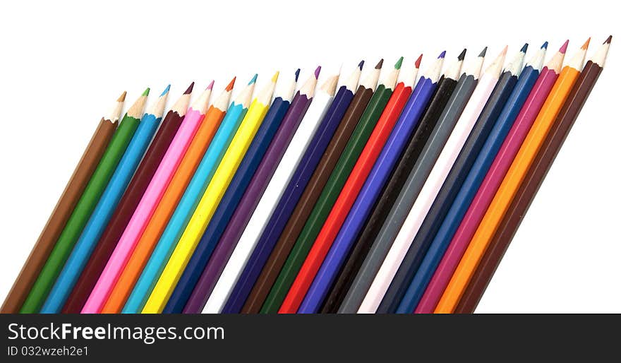 Colored pencils, isolated on the white background.