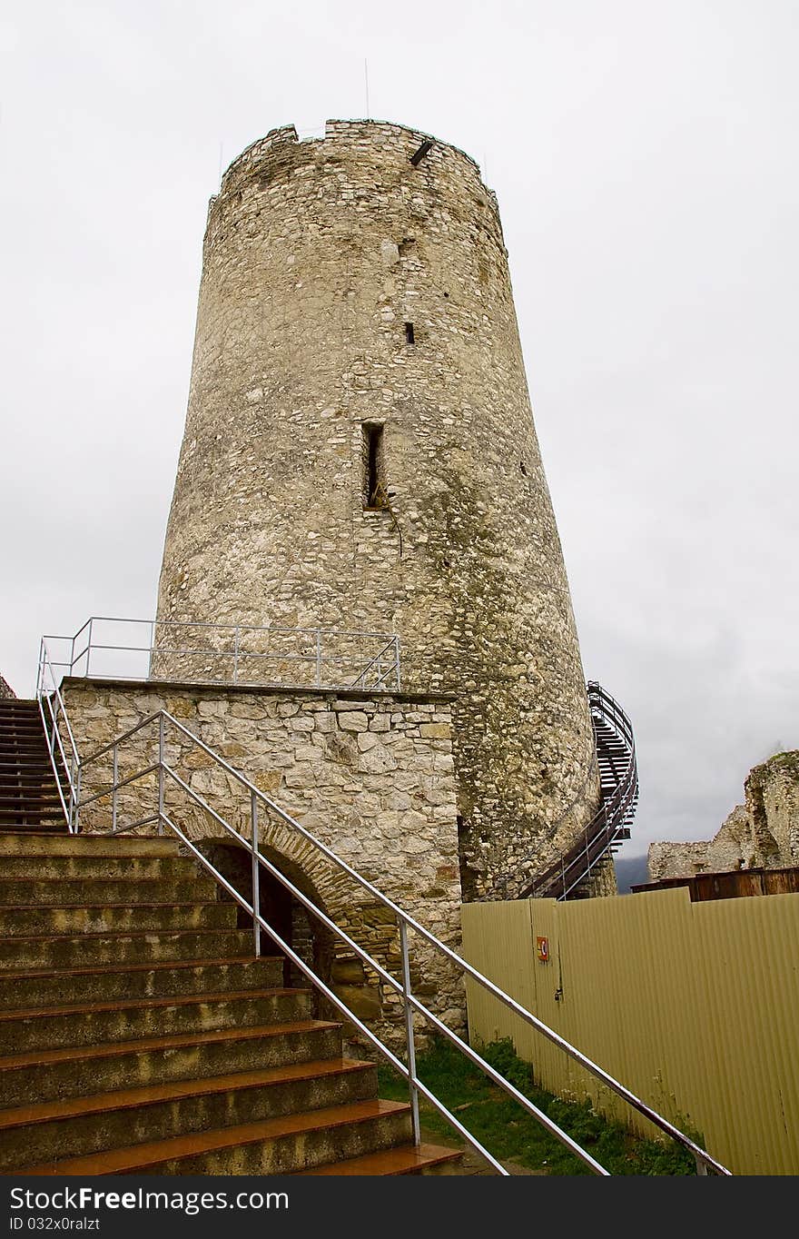 Old castle Spiss Hrad tower in Slovakia