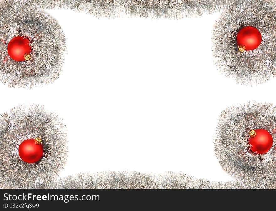 Silver tinsel garland and Christmas balls