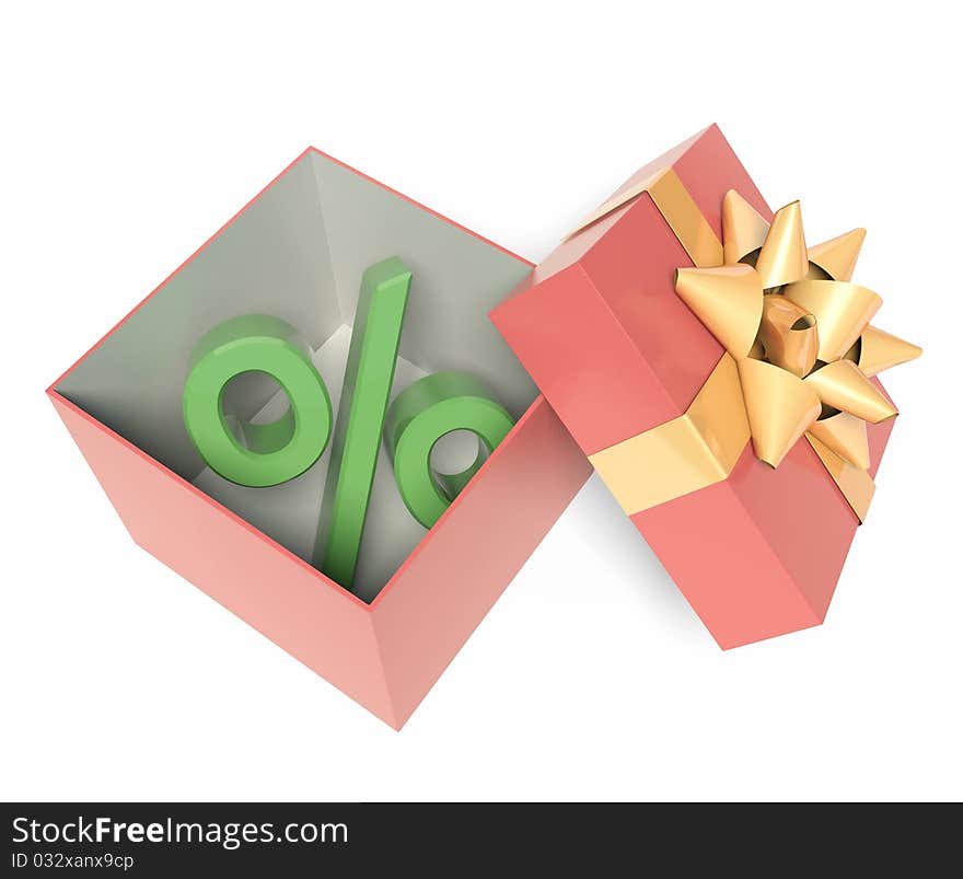 Open gift and percent, 3d render