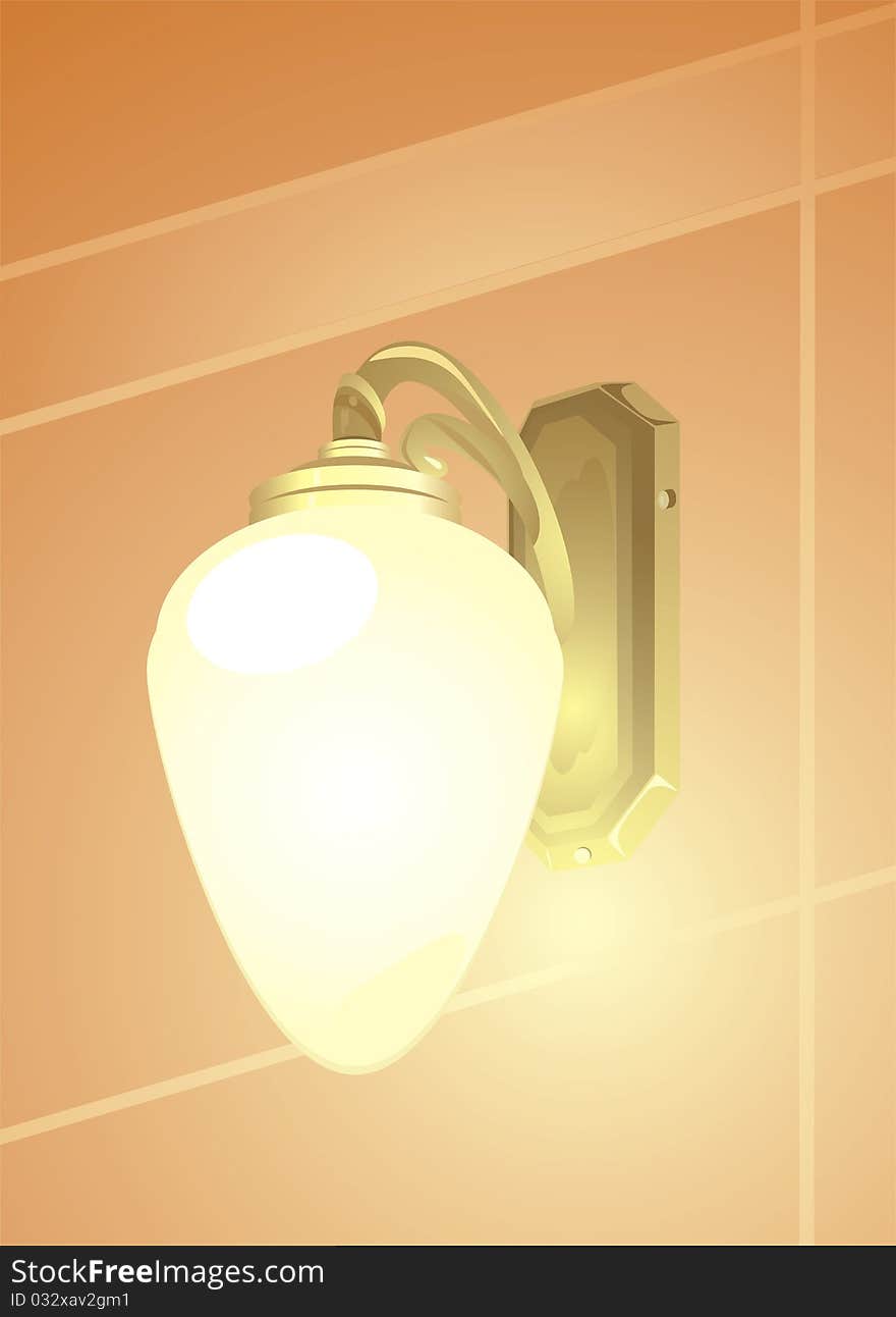 Luminous retro lamp on the wall. Illustration