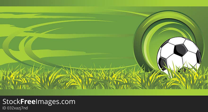 Soccer ball on the meadow. Decorative banner