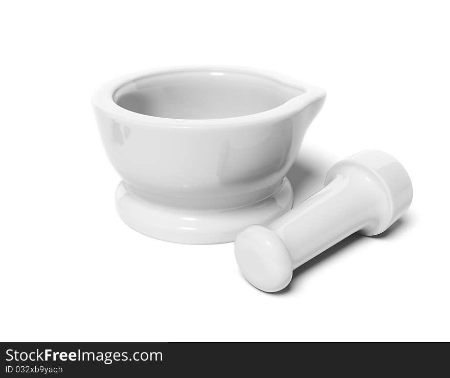 White ceramic mortar and pestle