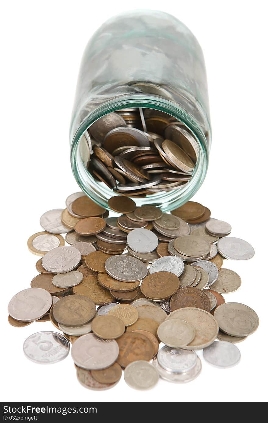 Money in glass jar on white background. Money in glass jar on white background