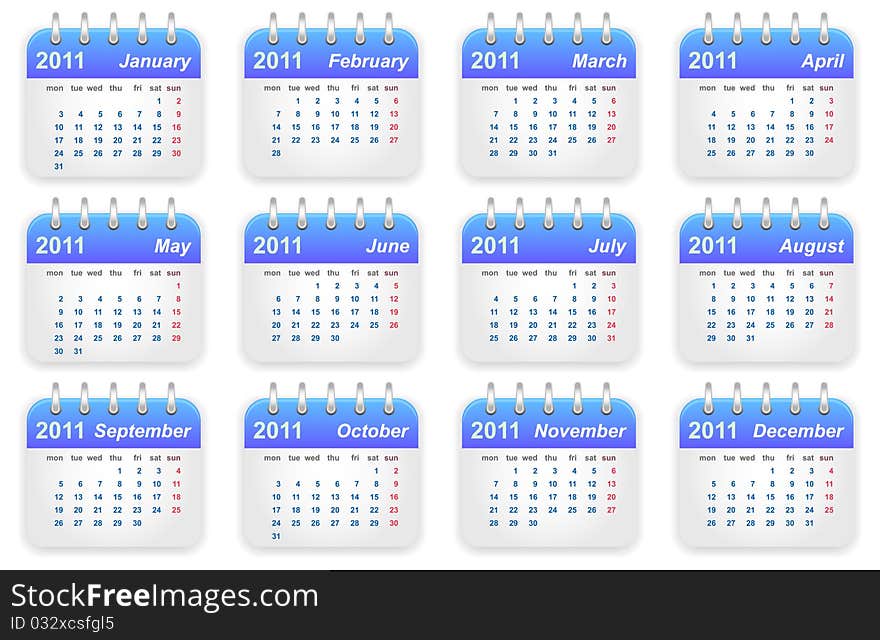 Calendar 2011 year in blue illustration