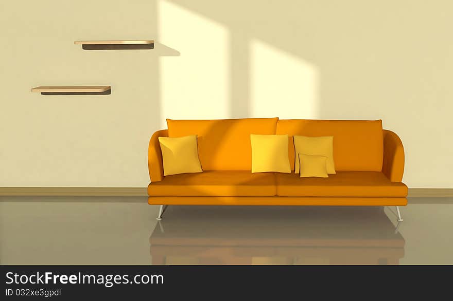 Orange sofa on the light