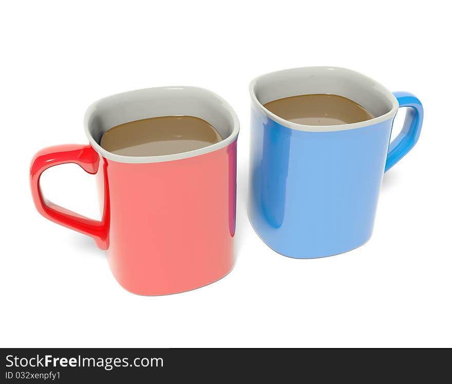 Colored coffee cup, red and blue