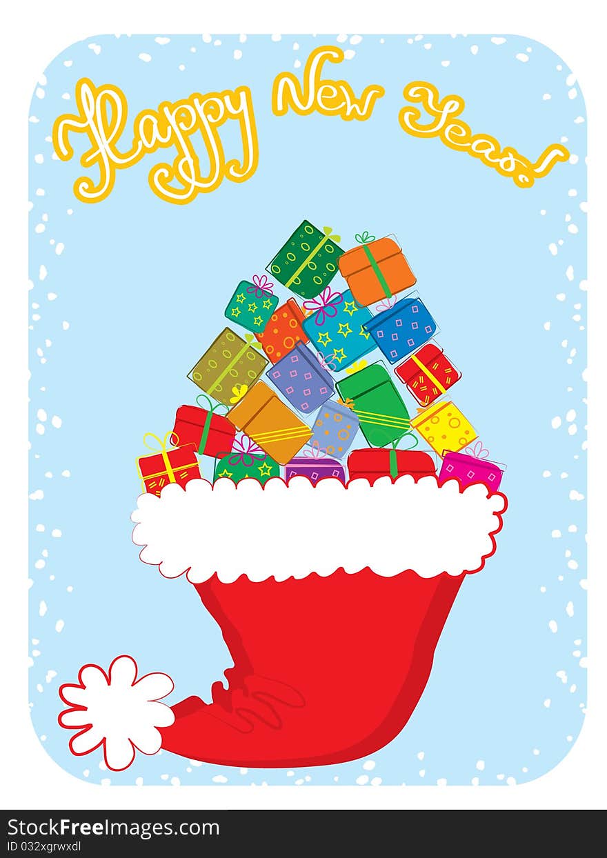 Vector Santa's red hats and presents.New Year. Vector Santa's red hats and presents.New Year