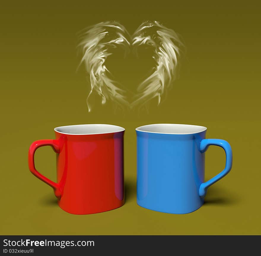 Two mug and pairs view heart