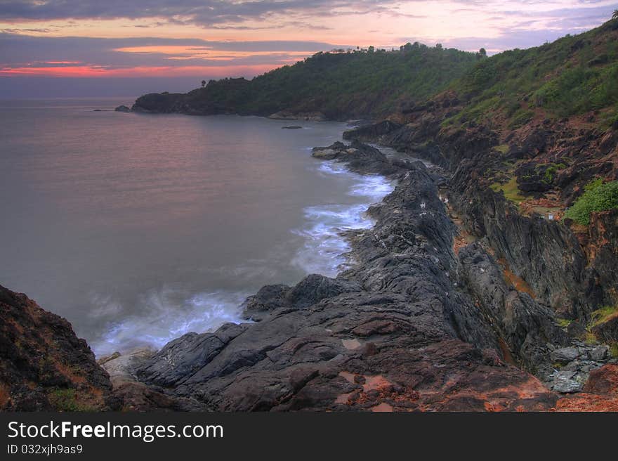 Coastline in south india by sunset