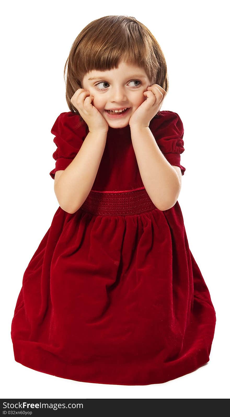 Girl four years old with best red dress isolated on white. Girl four years old with best red dress isolated on white