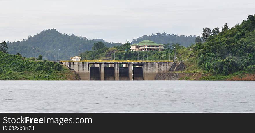 Sluice gate on lake in Kho Sok national park, Thailand.