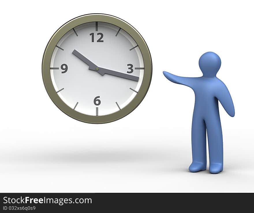 Little man and clock. Isolated white. Little man and clock. Isolated white.