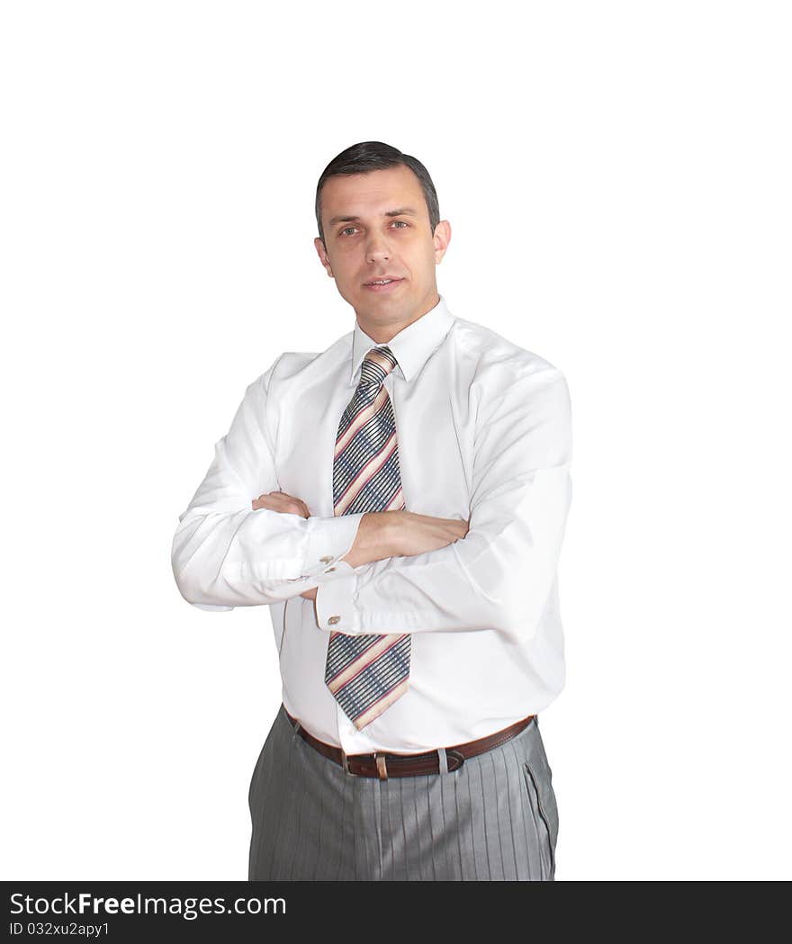 Portrait of the modern businessman on a white background