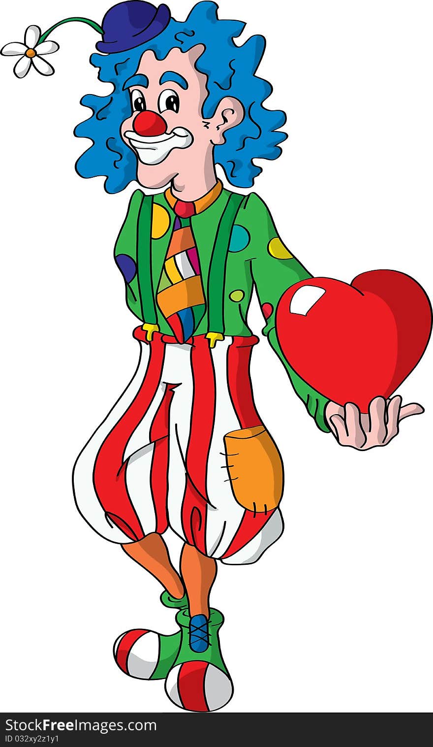 A clown gives his heart to you. A clown gives his heart to you