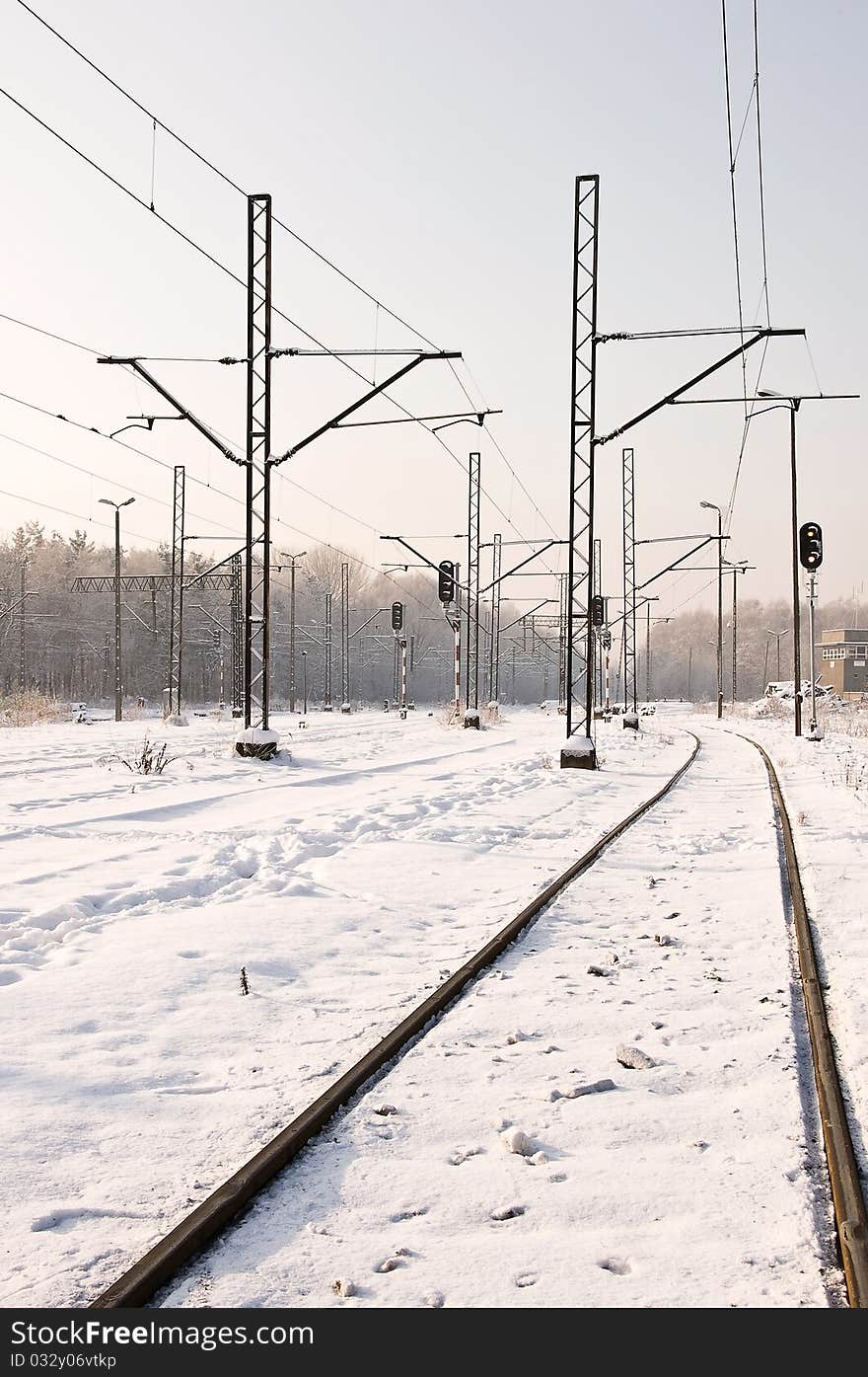 Winter view of the snow-buried trackway. Poland. Winter view of the snow-buried trackway. Poland