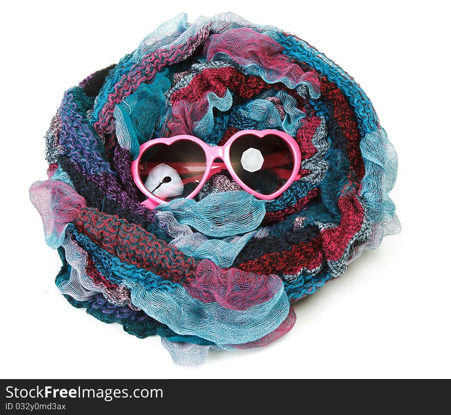 Varicoloured Scarf Is Put Around With Spectacles