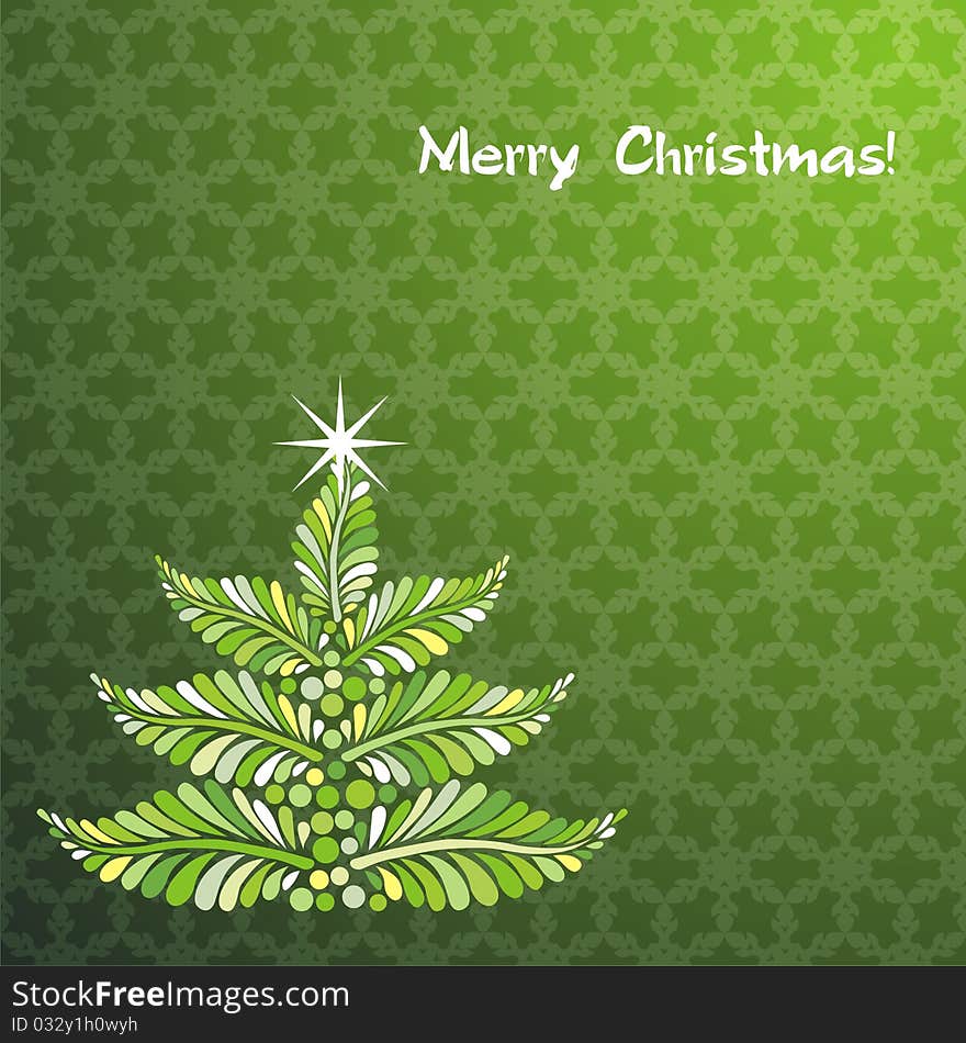 Christmas tree on graceful green background. Vector illustration. Christmas tree on graceful green background. Vector illustration