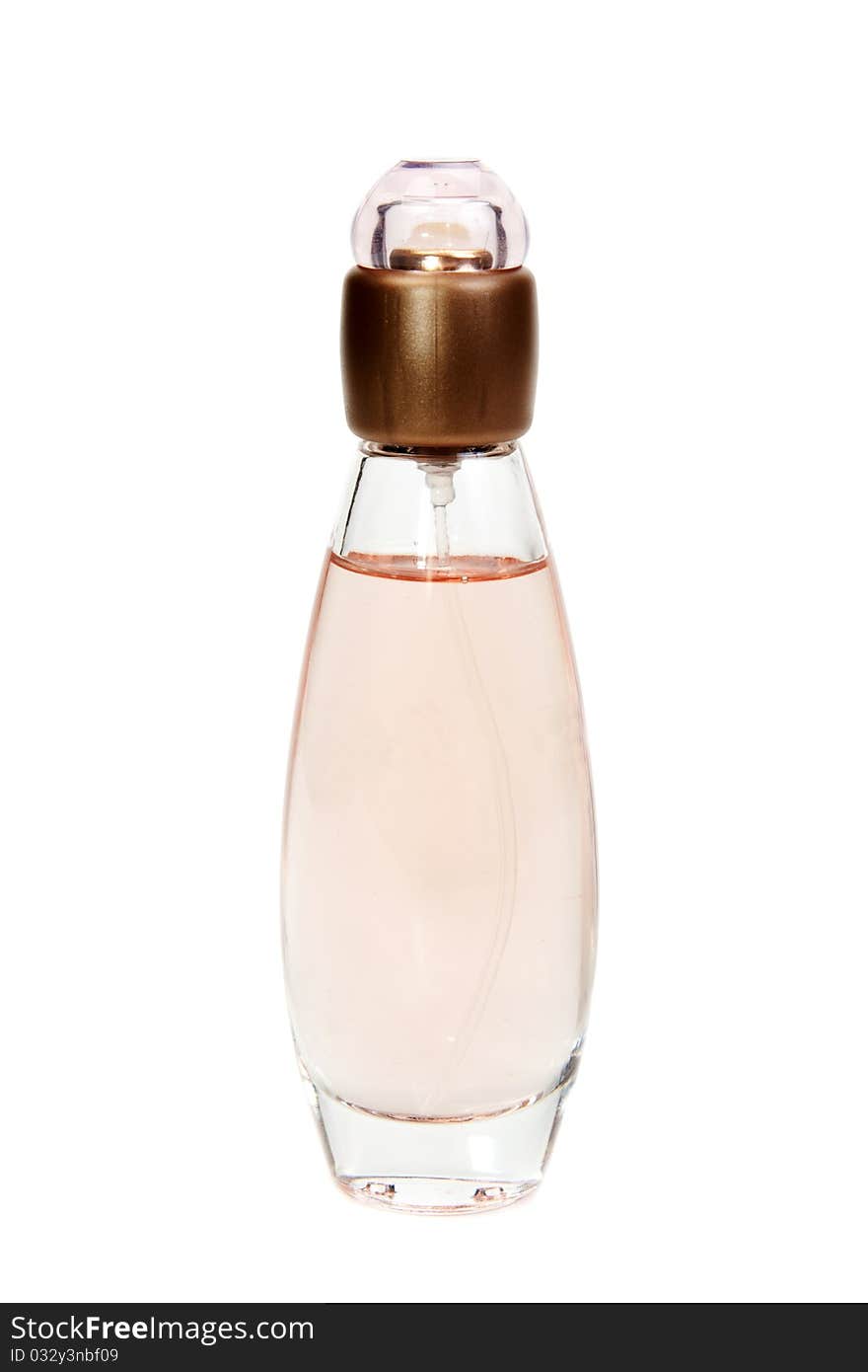 Rose perfume bottle isolated on white background