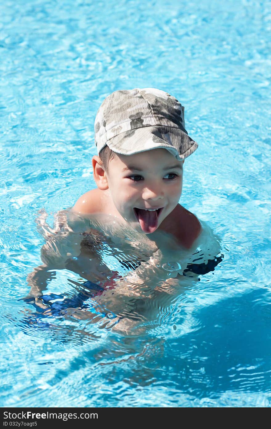 Little Joy Boy Swims In The Sea