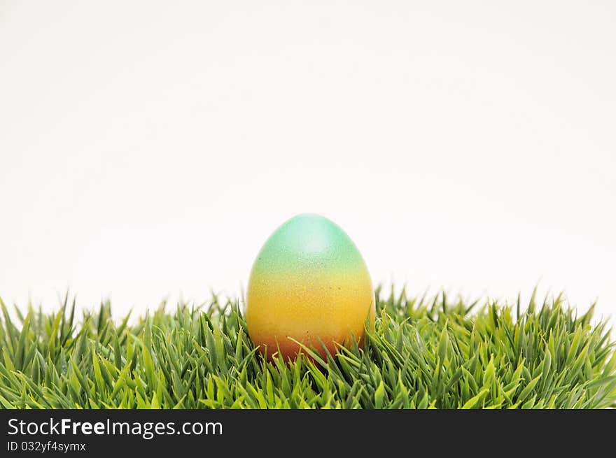 Coloured easter egg and grass