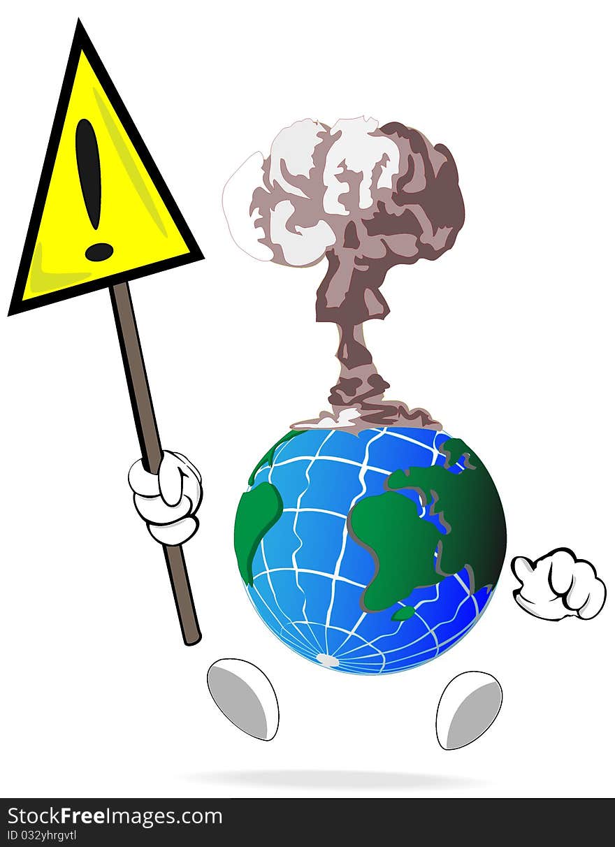 World with the sign of warning and atomic explosion. World with the sign of warning and atomic explosion