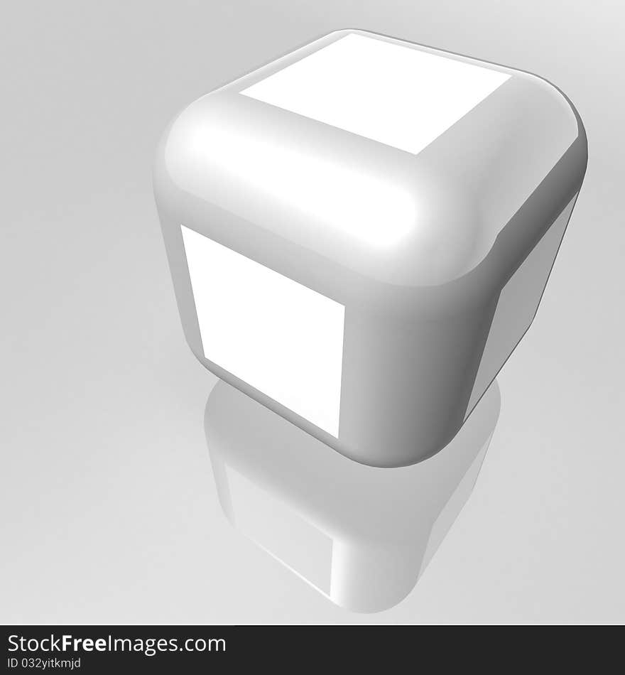 Surround a cube with chamfered corners of metallic material and the white sides. 3d computer modeling