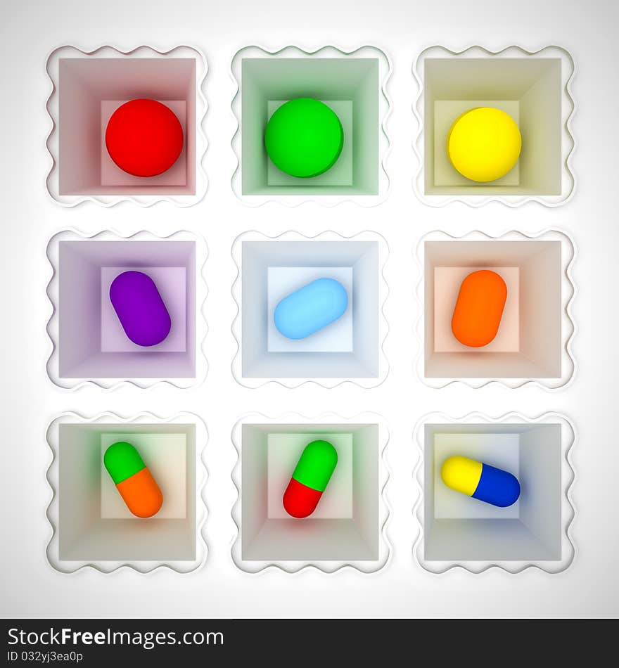 Set of colored tablets in the storage box. Set of colored tablets in the storage box