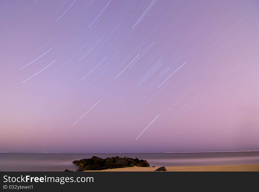 Star trailis during long exposure over atlantic ocean. Star trailis during long exposure over atlantic ocean