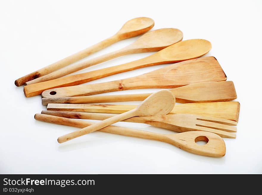 Wooden kitchen spoons with clipping path