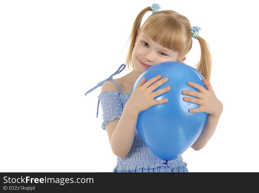 Little girl with colour balls it is isolated on the white