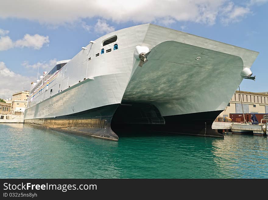 Catamaran docked in Valetta port. Malta