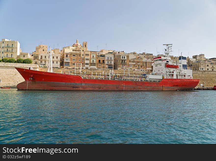 Tanker moored in Grand harbour. Malta