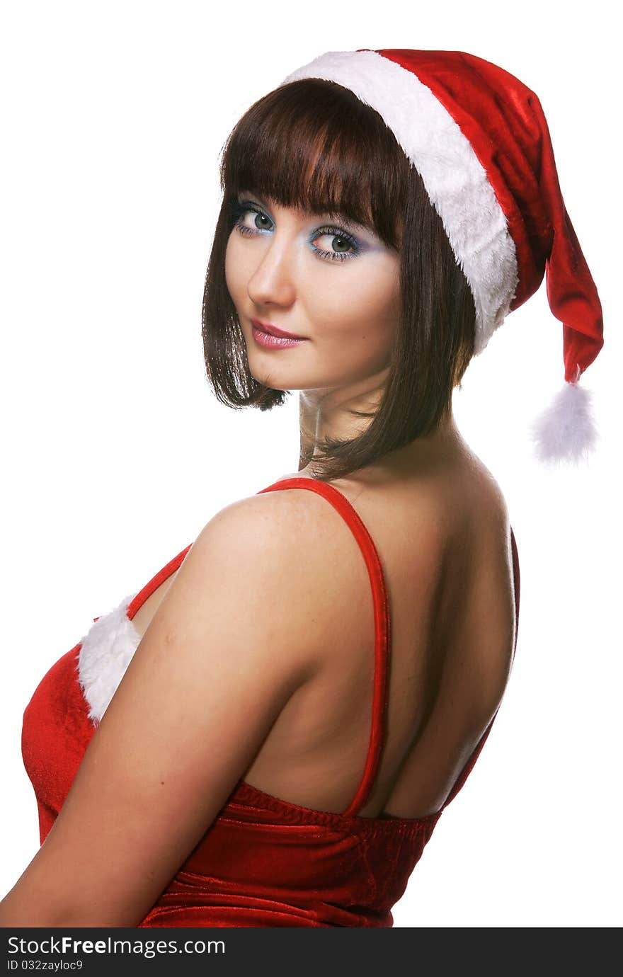 Christmas girl in red santa hat