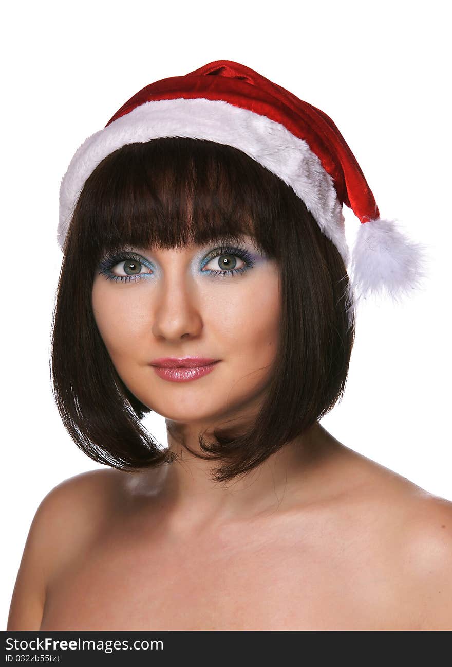 Christmas girl in red santa hat