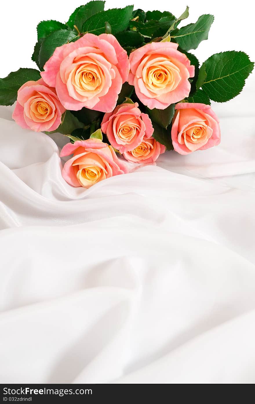 Beautiful bouquet of roses on a white drapery. Beautiful bouquet of roses on a white drapery.