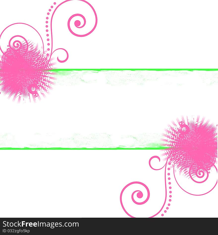 A white background with pink dots and swirls patterns ,with a green borders copyspace. A white background with pink dots and swirls patterns ,with a green borders copyspace