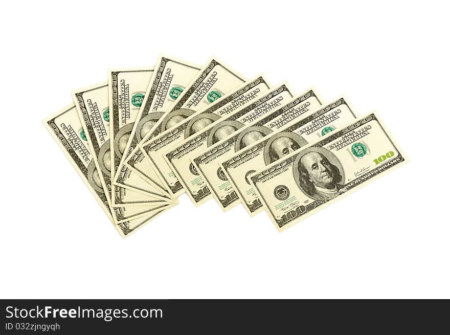 Heap of dollars, money background isolated on white