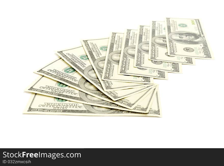 Heap of dollars, money background isolated on white