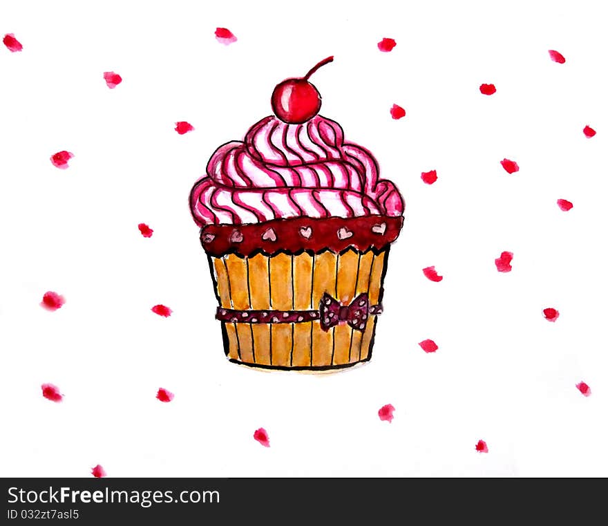 Sweet watercolor cupcake, VECTOR ILLUSTRATION. Sweet watercolor cupcake, VECTOR ILLUSTRATION