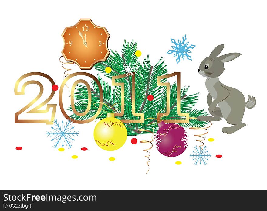 Illustration of 2011 and decorations- vector