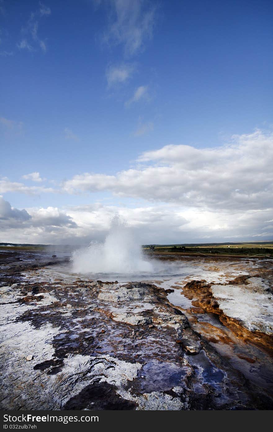 Geyser Stokkur eruption in Geysir region in Iceland