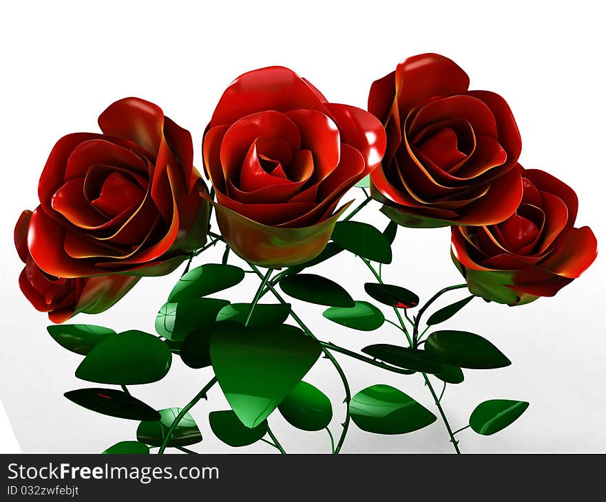 Red roses from the machine paint on a white background