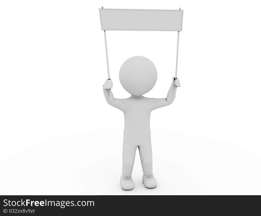 White man with a round head and a banner on a white background