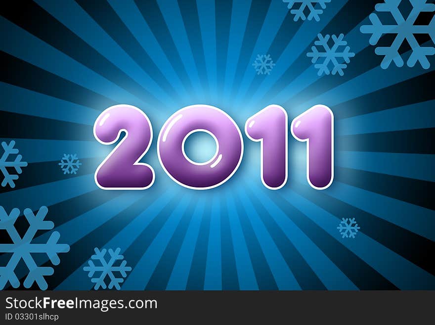 2011 in violet with blue background, strips and snoflakes. 2011 in violet with blue background, strips and snoflakes