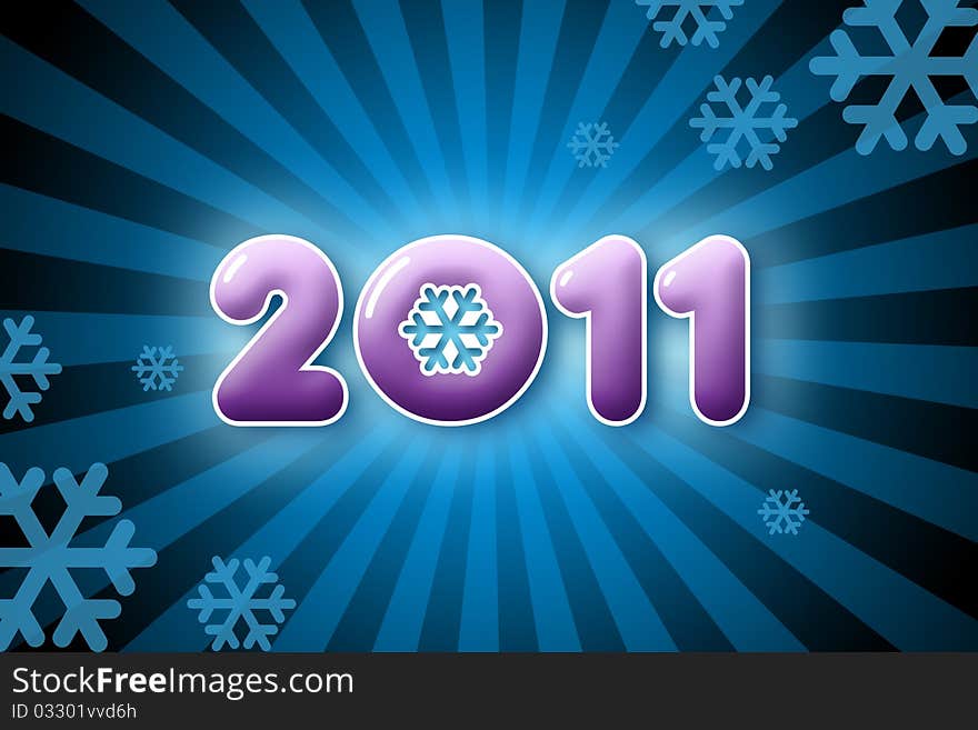 2011 in violet with blue background, strips and snoflakes. 2011 in violet with blue background, strips and snoflakes