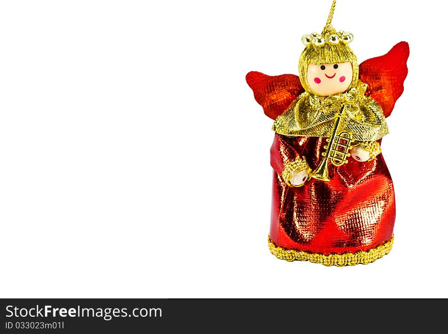 Christmas doll angel on white background