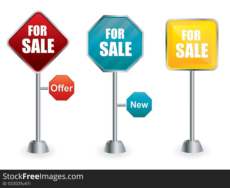 A set of for sale signs on signposts