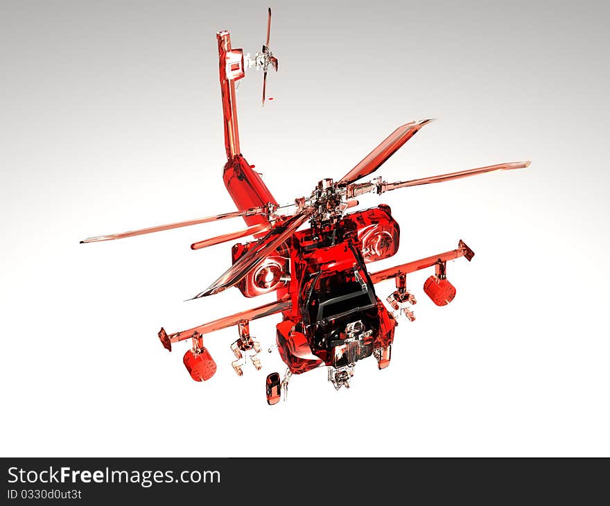 Red glassy decorative helicopter on a white background. Red glassy decorative helicopter on a white background